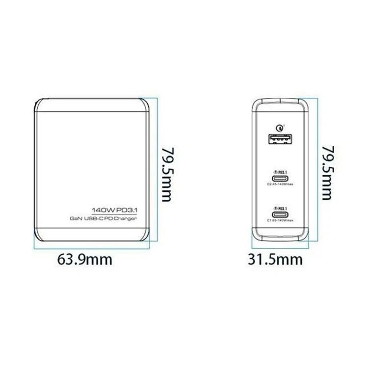 Оптовая покупка GaN PD 140 Вт быстрое зарядное устройство с двумя USB Type-C и адаптером питания, вилка США - белый
