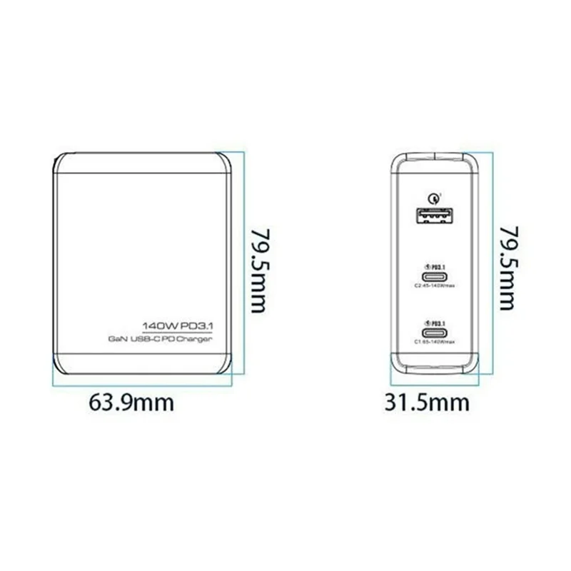 Bulk Purchasing GaN PD 140W Fast Charger Dual Type-C + USB Power Adapter, US Plug - Black