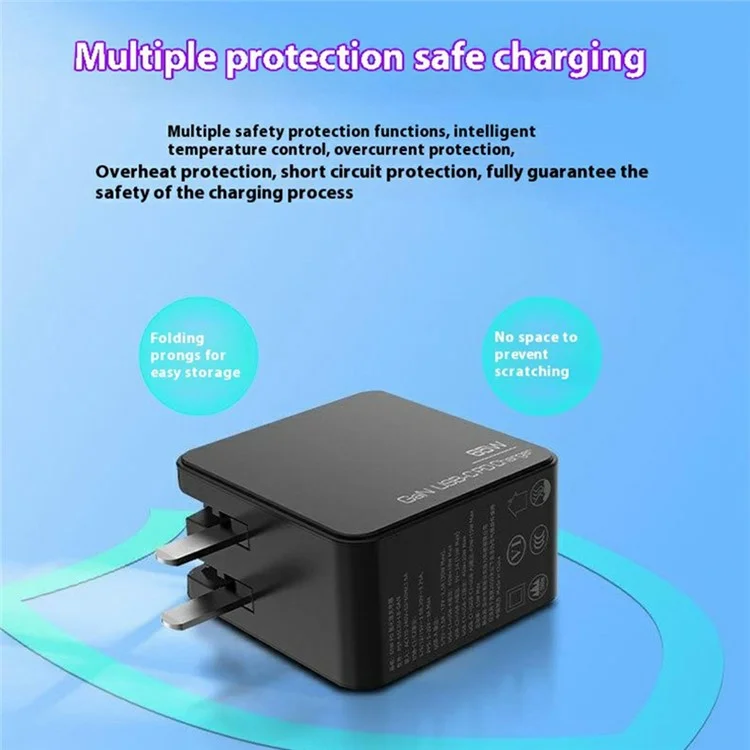 Оптовая покупка PST-65C2A-LB-GaN PD 65 Вт быстрое зарядное устройство Dual Type-C + USB адаптер питания, США вилка - черный