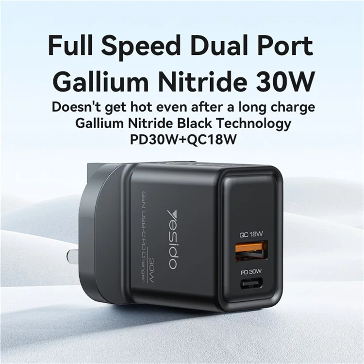 Chargeur de téléphone YESIDO YC83 GaN 30W avec port USB+Type-C