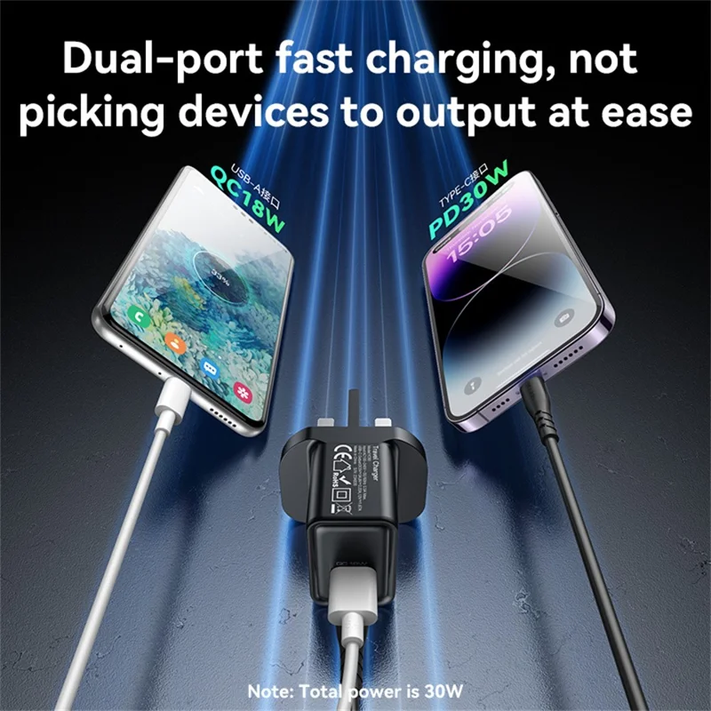 Chargeur de téléphone YESIDO YC83 GaN 30W avec port USB+Type-C