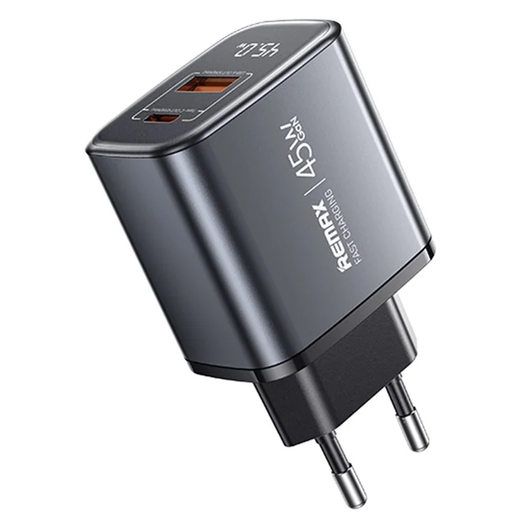 Carregador Remax U2-AC45W GaN com display digital, carregamento rápido, adaptador 45W Type-C 30W USB-A, plugue UE
