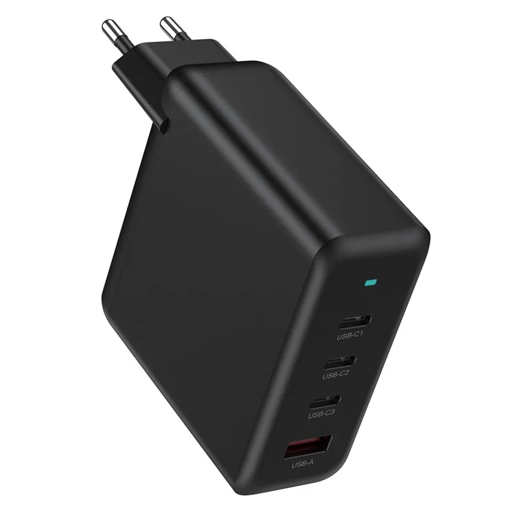 Быстрое зарядное устройство с 3 портами Type-C и 1 портом USB-A мощностью 100 Вт, адаптер с технологией GaN, черный цвет / Европейская вилка