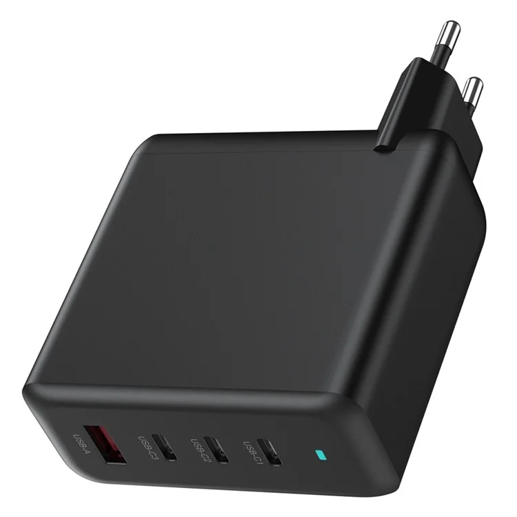 Быстрое зарядное устройство с 3 портами Type-C и 1 портом USB-A мощностью 100 Вт, адаптер с технологией GaN, черный цвет / Европейская вилка