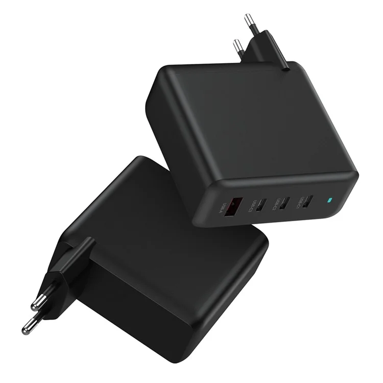 Быстрое зарядное устройство с 3 портами Type-C и 1 портом USB-A мощностью 100 Вт, адаптер с технологией GaN, черный цвет / Европейская вилка