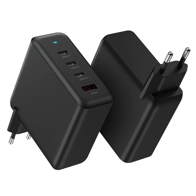 Быстрое зарядное устройство с 3 портами Type-C и 1 портом USB-A мощностью 100 Вт, адаптер с технологией GaN, черный цвет / Европейская вилка