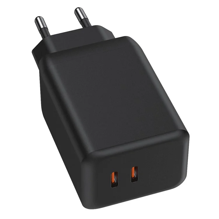 Быстрое зарядное устройство PD 65Вт GaN с двумя USB-C, блок питания для телефона - Черный / Вилка EU