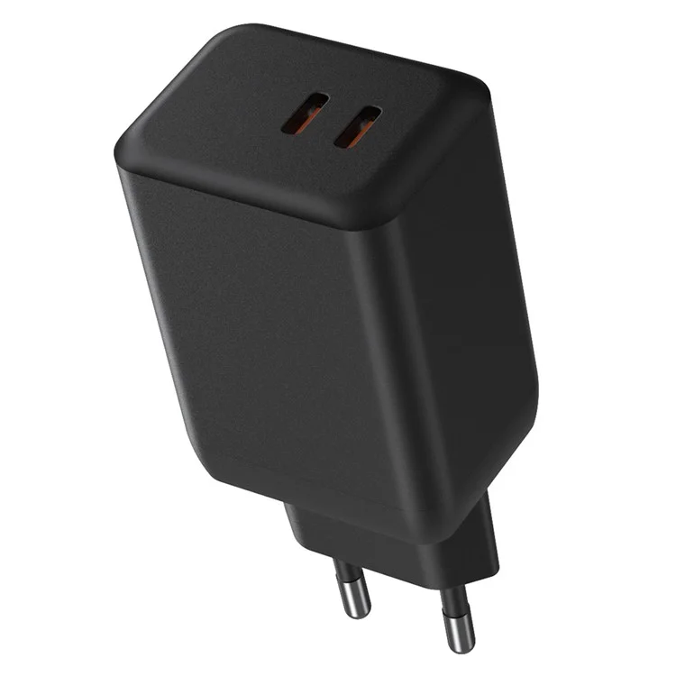 Быстрое зарядное устройство PD 65Вт GaN с двумя USB-C, блок питания для телефона - Черный / Вилка EU