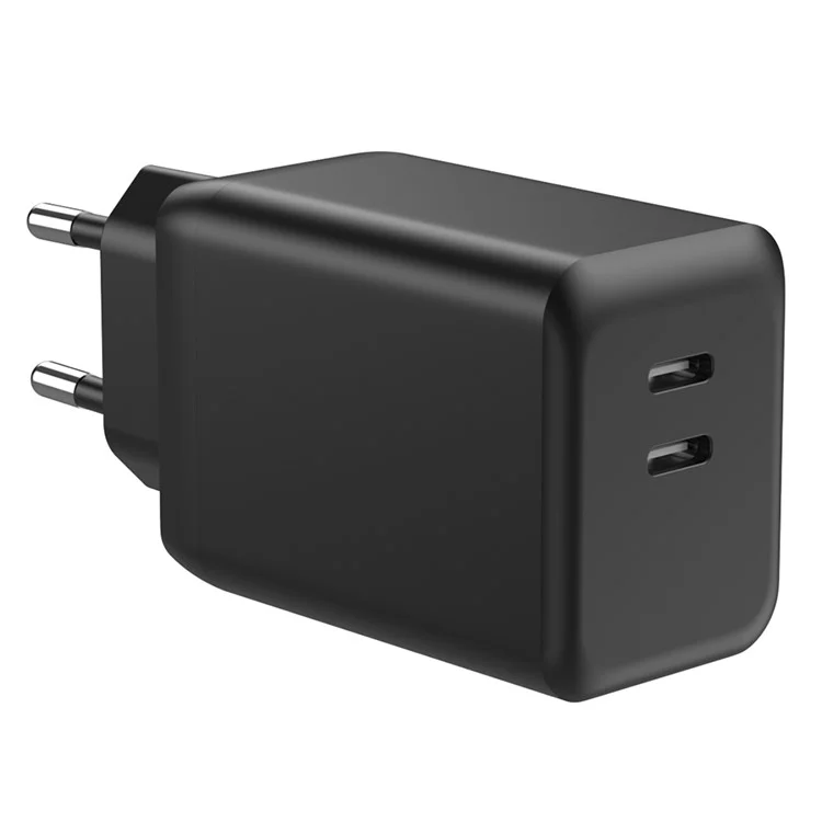 Массовая закупка 45-ваттного двойного USB-C GaN-зарядного устройства для быстрой зарядки телефонов и планшетов - черный / евровилка