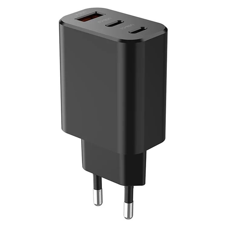 Chargeur GAN 30W PD avec 2 ports Type-C et 1 port USB-A pour une charge rapide des téléphones - Noir / Prise UE