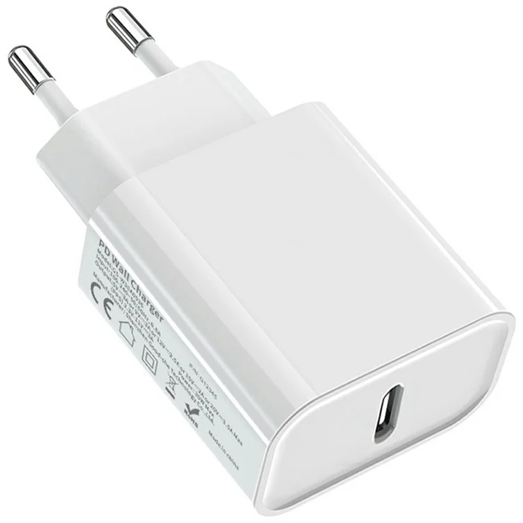 Оптовая покупка зарядного устройства PD 20 Вт с одним портом USB-C, быстрая зарядка, адаптер питания - Белый / Вилка для ЕС