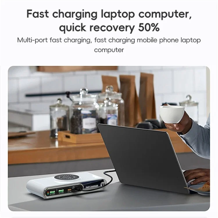 Chargeur sans fil multifonction intelligent 72W F9A 6 en 1 avec 2 ports USB + 2 ports Type C et lumière ambiante LED - Prise US