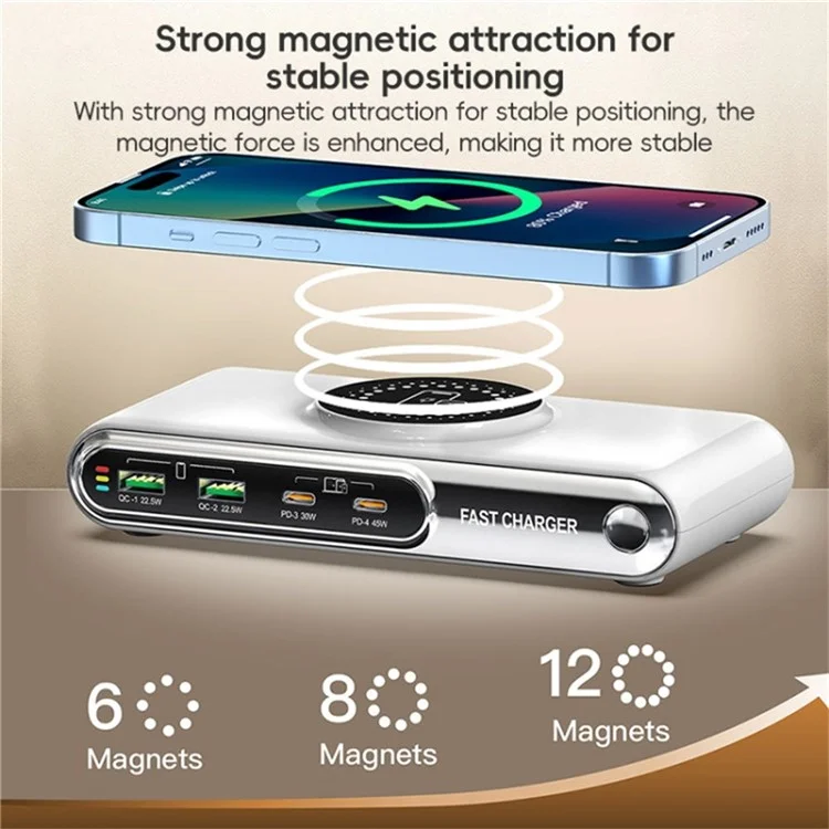 Chargeur sans fil multifonction intelligent 72W F9A 6 en 1 avec 2 ports USB + 2 ports Type C et lumière ambiante LED - Prise US