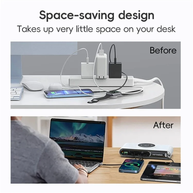 Chargeur sans fil multifonction intelligent 72W F9A 6 en 1 avec 2 ports USB + 2 ports Type C et lumière ambiante LED - Prise US