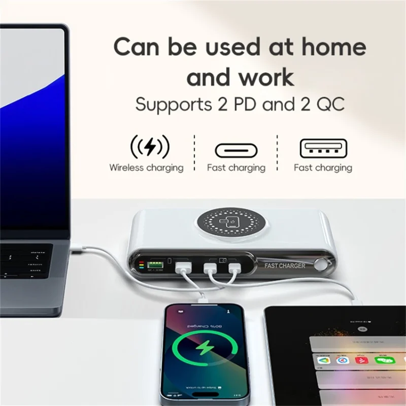 F9A 6 In 1 Multifunction 72W Smart Wireless Charger with 2 USB + 2 Type C Ports and LED Ambient Light - AU Plug