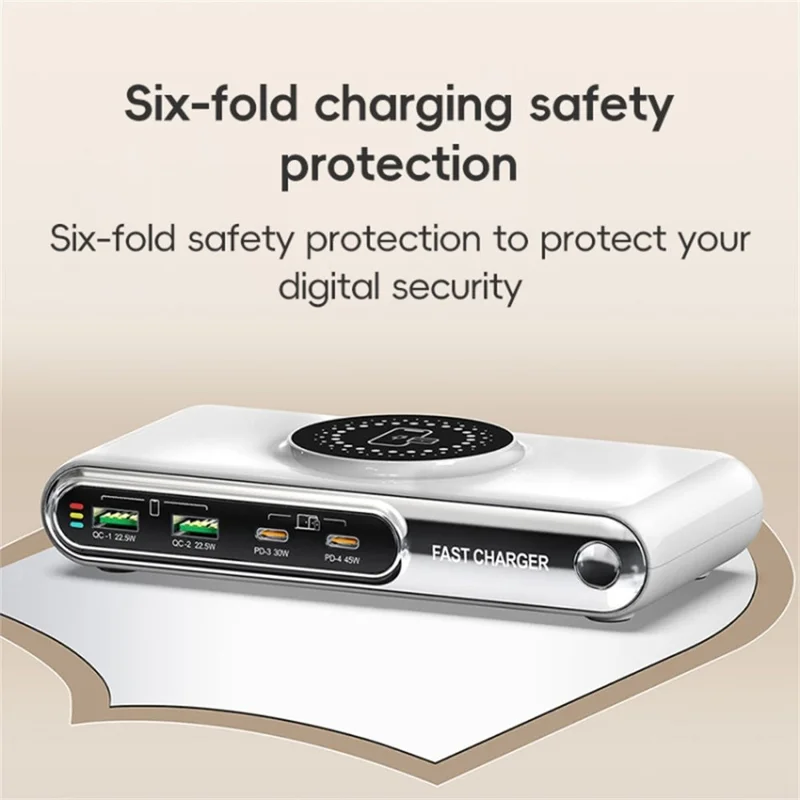 F9A 6 In 1 Multifunction 72W Smart Wireless Charger with 2 USB + 2 Type C Ports and LED Ambient Light - AU Plug