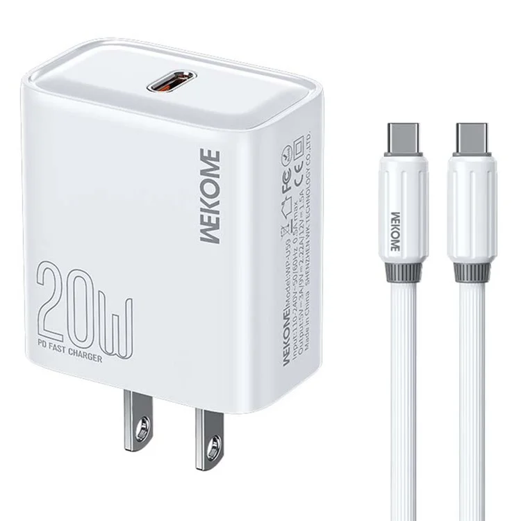 Chargeur rapide WEKOME WP-U59 PD20W avec adaptateur secteur de type C et câble - Prise US