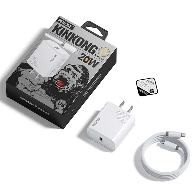 Chargeur rapide WEKOME WP-U59 PD20W avec adaptateur secteur de type C et câble - Prise US