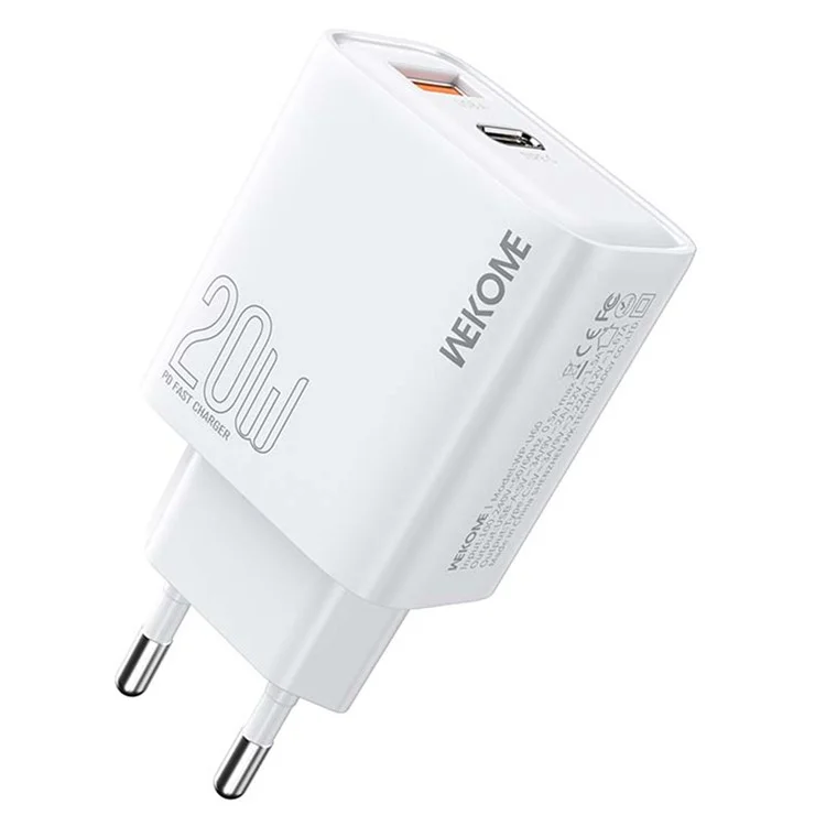 WEKOME WP-U60 20W Fast Charger USB-A / Type-C Dual Port Portable Wall Charger Adapter (EU Plug)