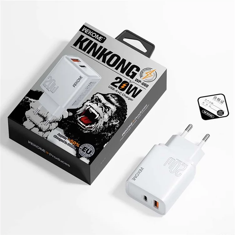 WEKOME WP-U60 20W Fast Charger USB-A / Type-C Dual Port Portable Wall Charger Adapter (EU Plug)