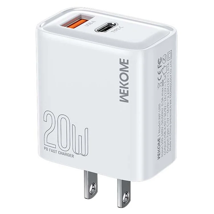 WEKOME WP-U60 20W Wandladegerät mit Dual-Port USB-A / Typ-C Schnellladung für Smartphones / Tablets (US-Stecker)