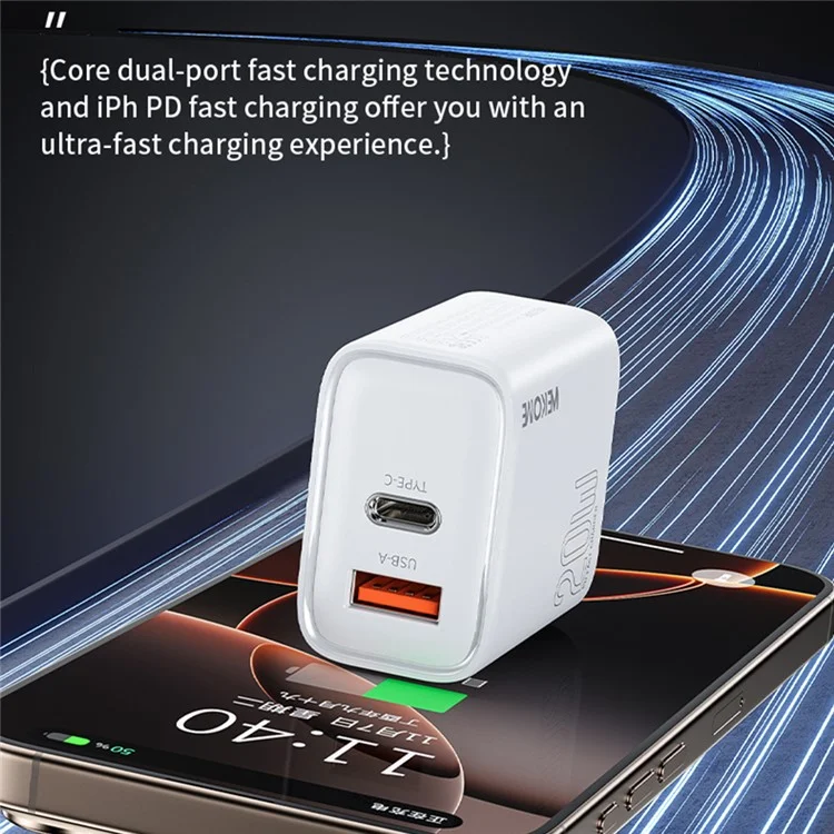 WEKOME WP-U60 20W Wandladegerät mit Dual-Port USB-A / Typ-C Schnellladung für Smartphones / Tablets (US-Stecker)