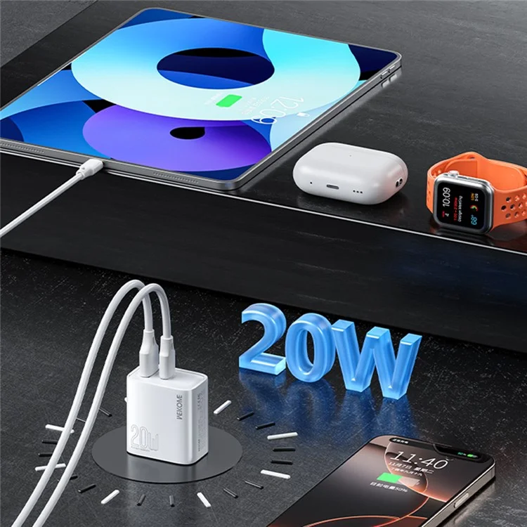 WEKOME WP-U60 20W Wandladegerät mit Dual-Port USB-A / Typ-C Schnellladung für Smartphones / Tablets (US-Stecker)