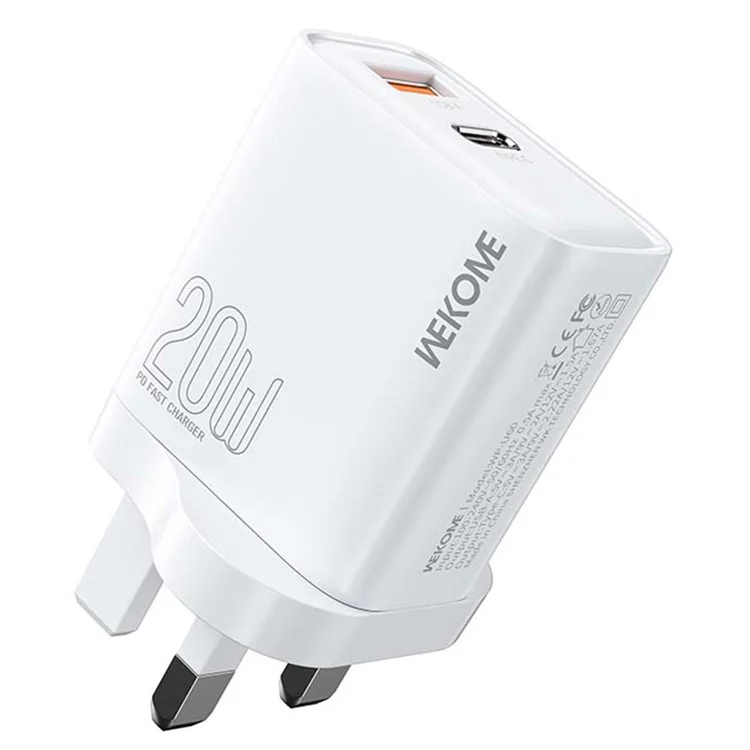 WEKOME WP-U60 20W Carregador Rápido USB-A / Adaptador de Energia Dual Port Type-C para Vários Dispositivos - Plug UK