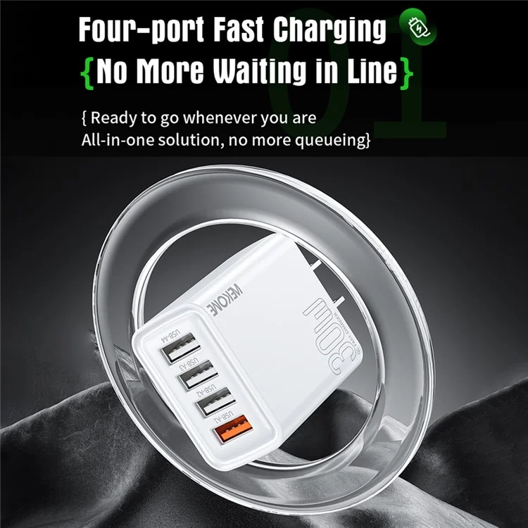 WEKOME WP-U62 30W 4-Port USB-A Fast Charger Wall Adapter Multi-Port Charging US Plug for Phone Tablet