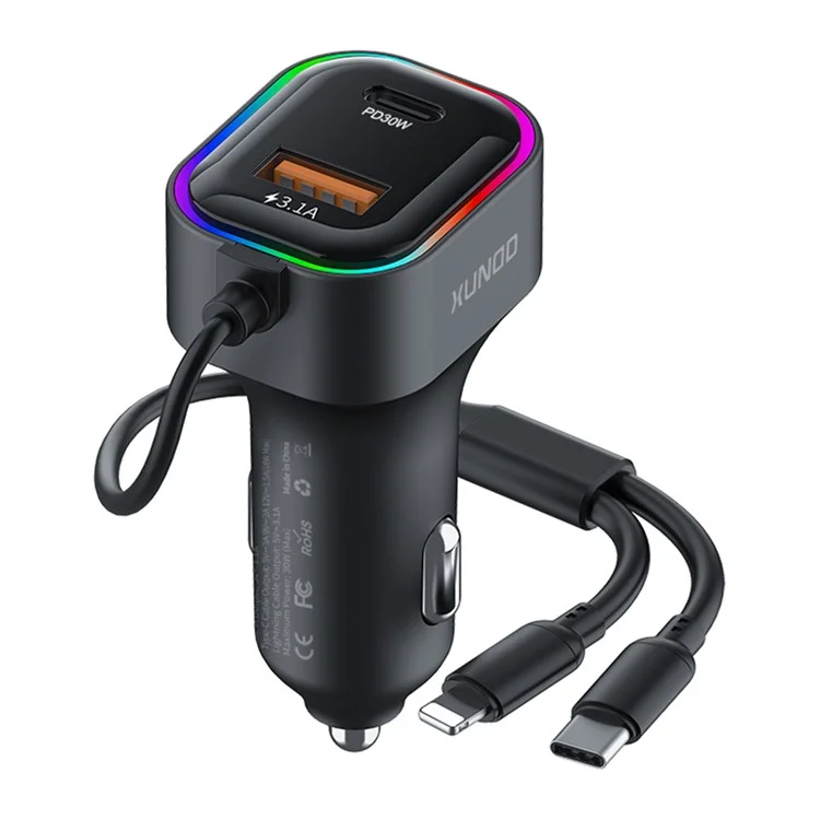 XUNDD XDCH-106 Car Charger 22.5W Dual Cable Auto Adapter Fast Charging Multi-Port Compatible