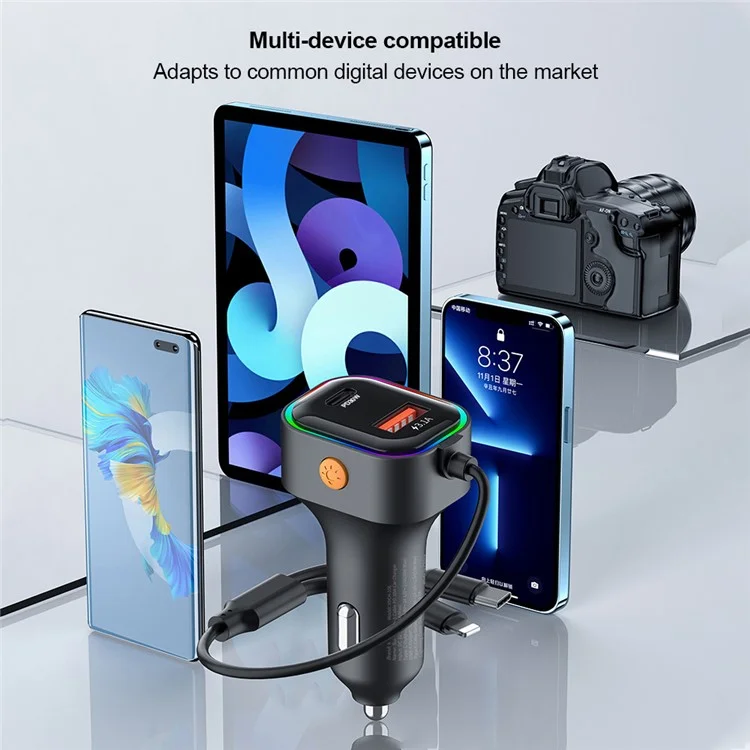 XUNDD XDCH-106 Car Charger 22.5W Dual Cable Auto Adapter Fast Charging Multi-Port Compatible