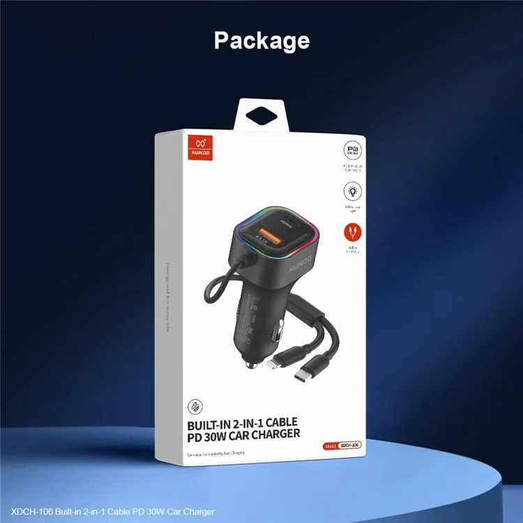 XUNDD XDCH-106 Car Charger 22.5W Dual Cable Auto Adapter Fast Charging Multi-Port Compatible