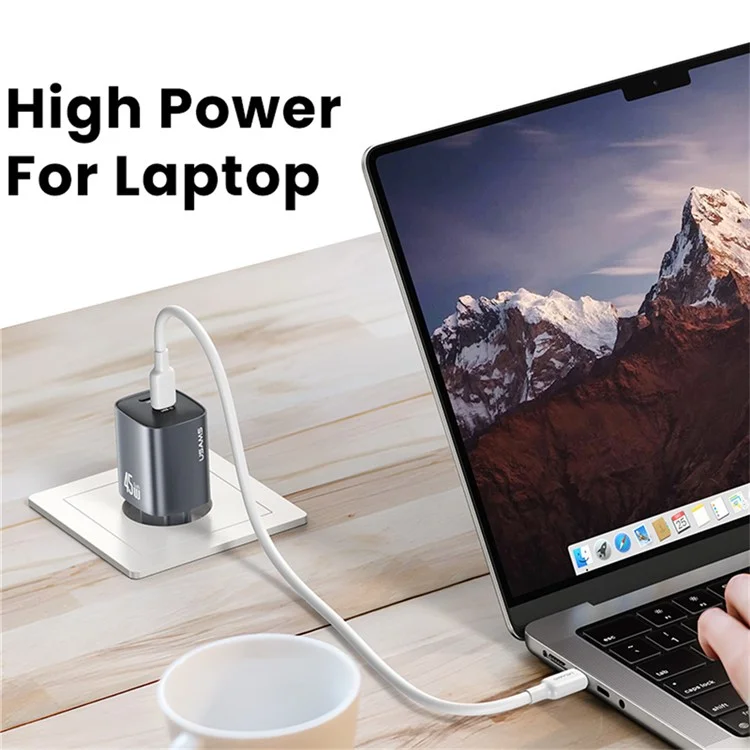 USAMS CC305 T66 45W Chargeur rapide GaN Adaptateur d'alimentation double USB-C pour téléphone/ordinateur portable - Prise EU