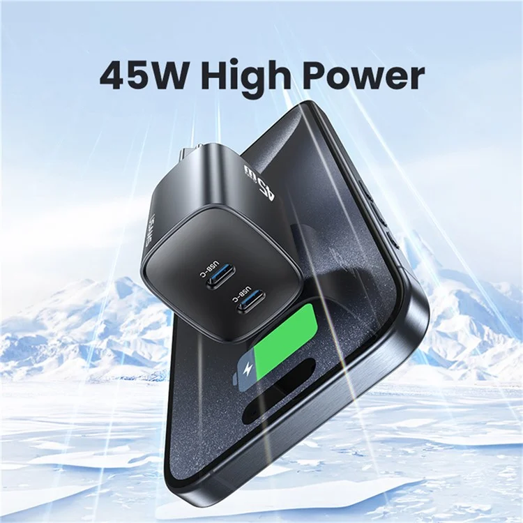 USAMS CC305 T66 45W Chargeur rapide GaN Adaptateur d'alimentation double USB-C pour téléphone/ordinateur portable - Prise EU