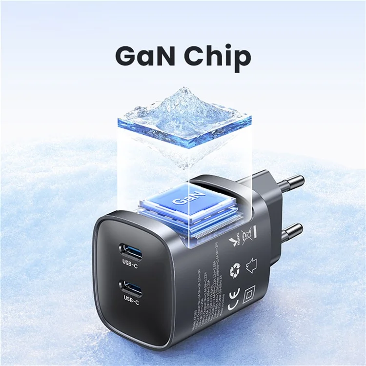USAMS CC305 T66 45W Chargeur rapide GaN Adaptateur d'alimentation double USB-C pour téléphone/ordinateur portable - Prise EU