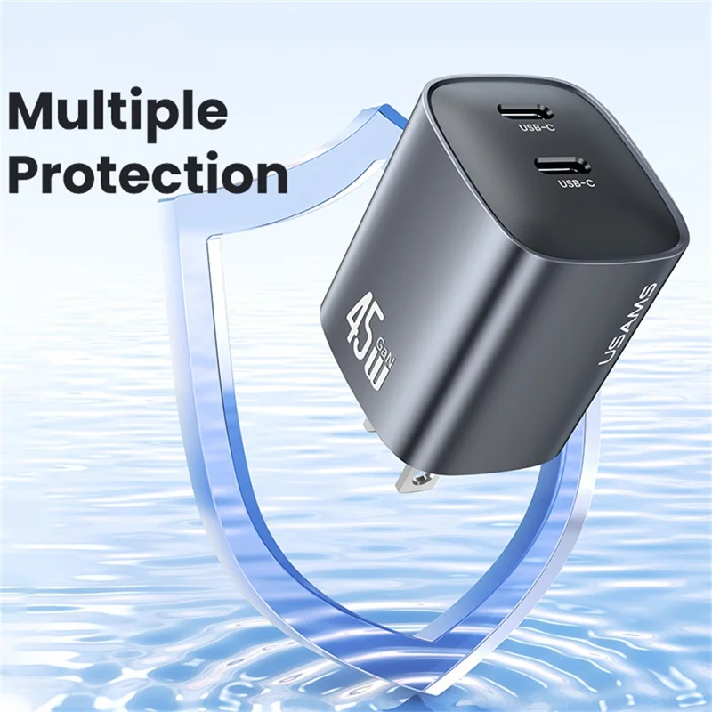 USAMS CC305 T66 45W GaN Fast Charger Dual USB-C Power Adapter for Phone / Laptop - US Plug