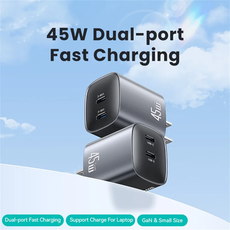USAMS CC305 T66 45W GaN Fast Charger Dual USB-C Power Adapter for Phone / Laptop - US Plug
