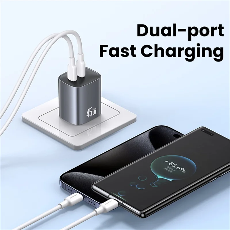 USAMS CC305 T66 45W GaN Fast Charger Dual USB-C Power Adapter for Phone / Laptop - US Plug