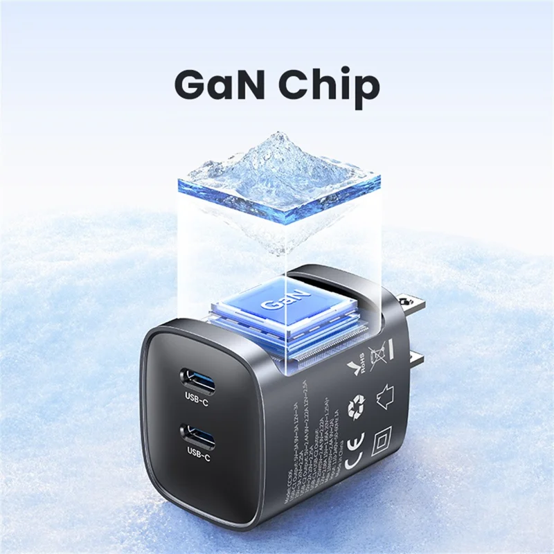 USAMS CC305 T66 45W GaN Fast Charger Dual USB-C Power Adapter for Phone / Laptop - US Plug