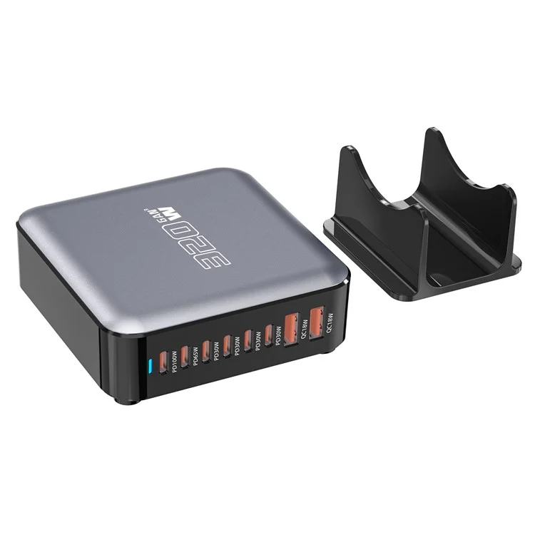 Chargeur de bureau GaN 320W 8 ports Poste de recharge rapide pour téléphones, tablettes et drones - Prise US