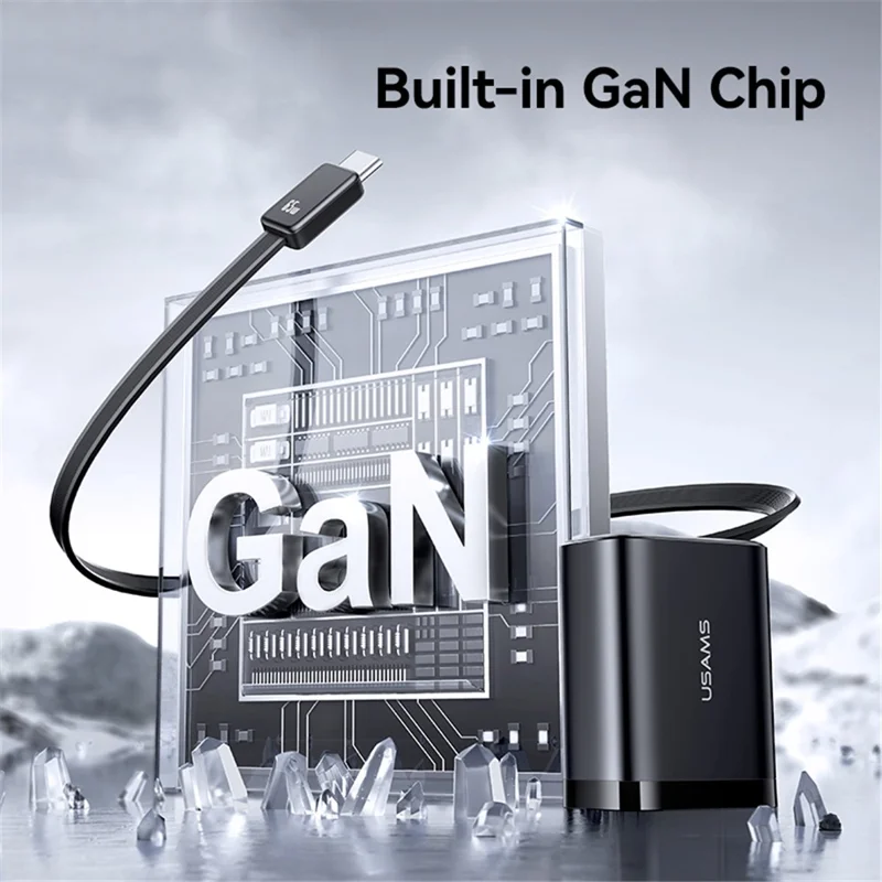 USAMS CC299 EU Plug 65W Fast Charger Type-C + USB-A Power Adapter with Type-C Retractable Cable - White