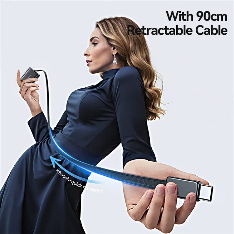 USAMS CC300 US Plug 65W Fast Charger Type-C + USB-A Power Adapter with Type-C Retractable Cable - Black