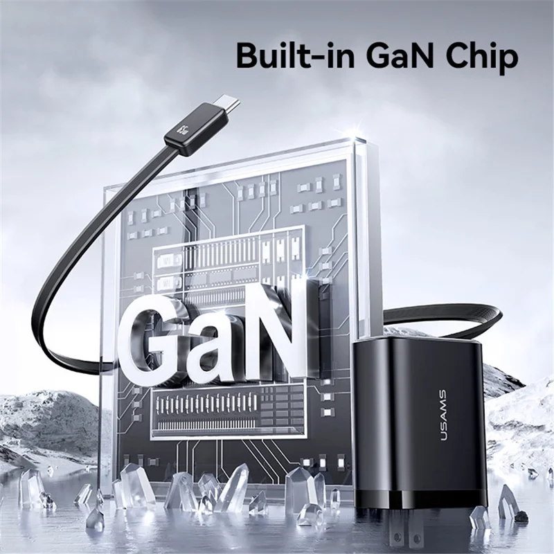 USAMS CC300, ładowarka szybka 65 W, z wtykiem US, port USB typu C + USB-A, z przewodem typu C o zmiennej długości – biały