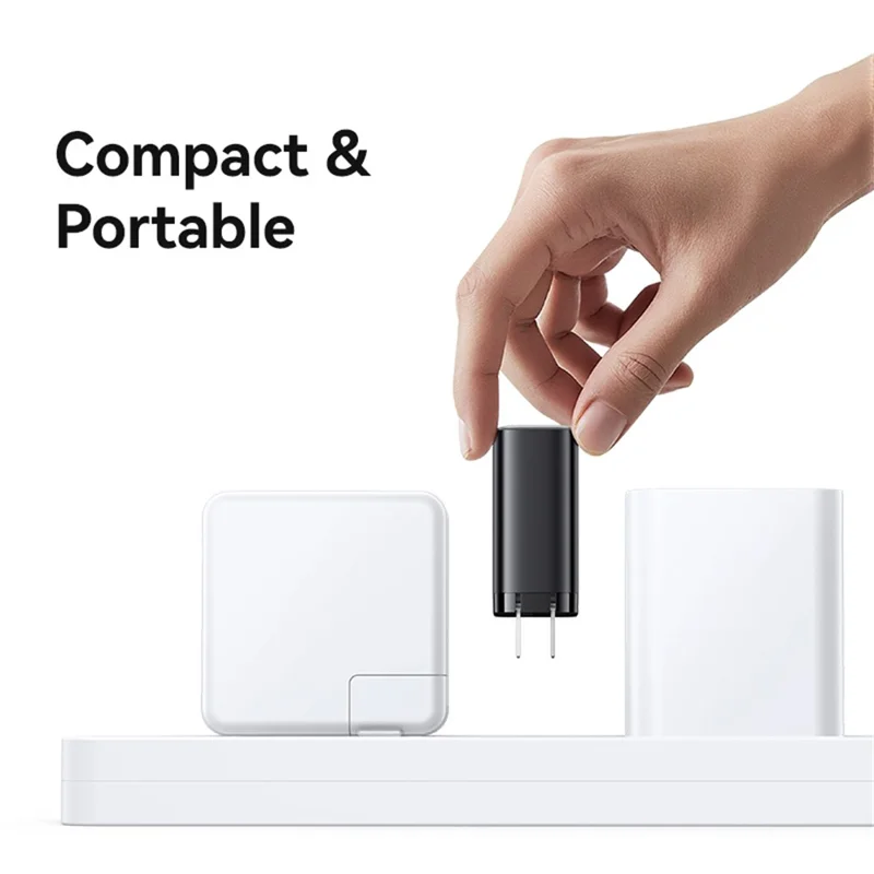 USAMS CC300, ładowarka szybka 65 W, z wtykiem US, port USB typu C + USB-A, z przewodem typu C o zmiennej długości – biały