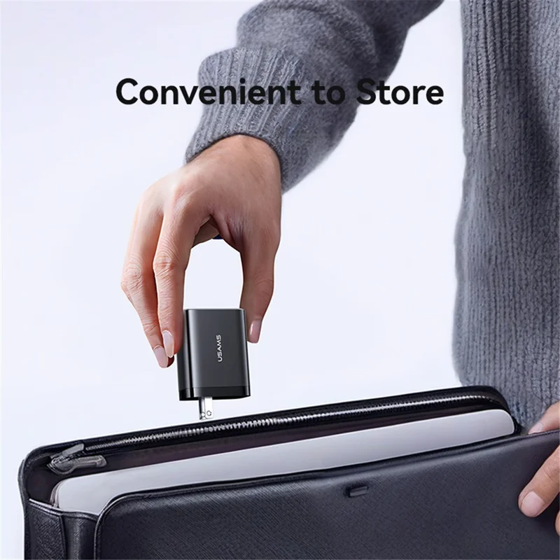 USAMS CC300, ładowarka szybka 65 W, z wtykiem US, port USB typu C + USB-A, z przewodem typu C o zmiennej długości – biały