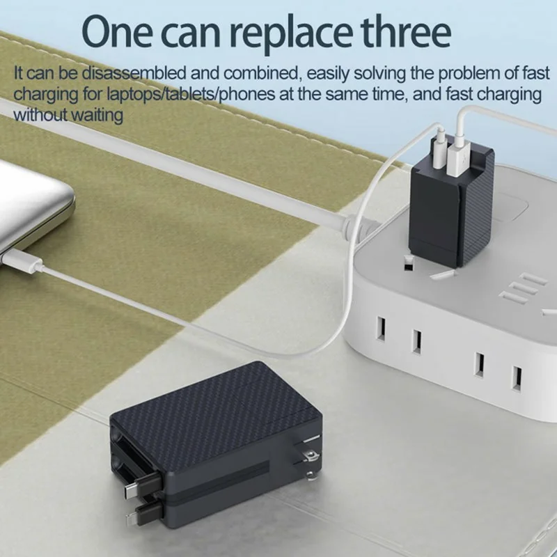 PT-18 US Plug GaN Charger 65W PD Fast Charging Power Adapter with iP + Type C Retractable Cables