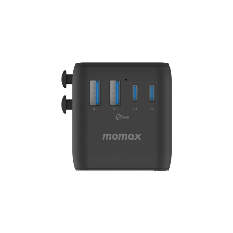 MOMAX 1-World 2 Dual AC Mini GaN Global Travel Adapter 100W Fast Charging Wall Charger - Black