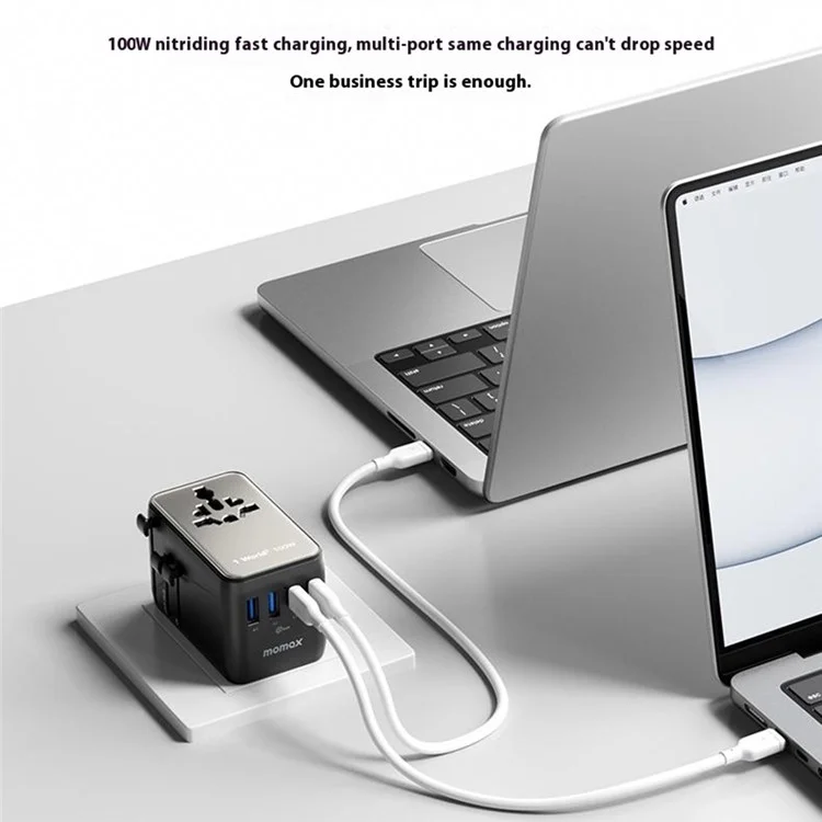 MOMAX 1-World 2 Dual AC Mini GaN Global Travel Adapter 100W Fast Charging Wall Charger - Black