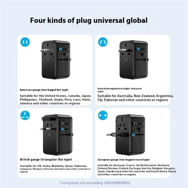 MOMAX 1-World 140W GaN PD Globales Reiseladegerät Mehrport-Schnellladung Adapter mit USB-C Kabel - Schwarz