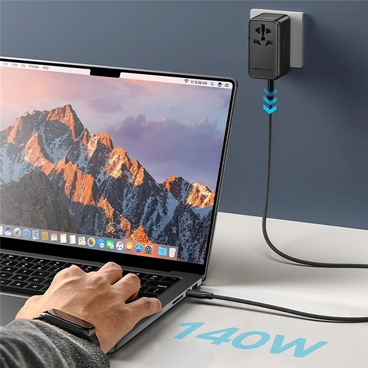 MOMAX 1-World 140W GaN PD Globales Reiseladegerät Mehrport-Schnellladung Adapter mit USB-C Kabel - Schwarz